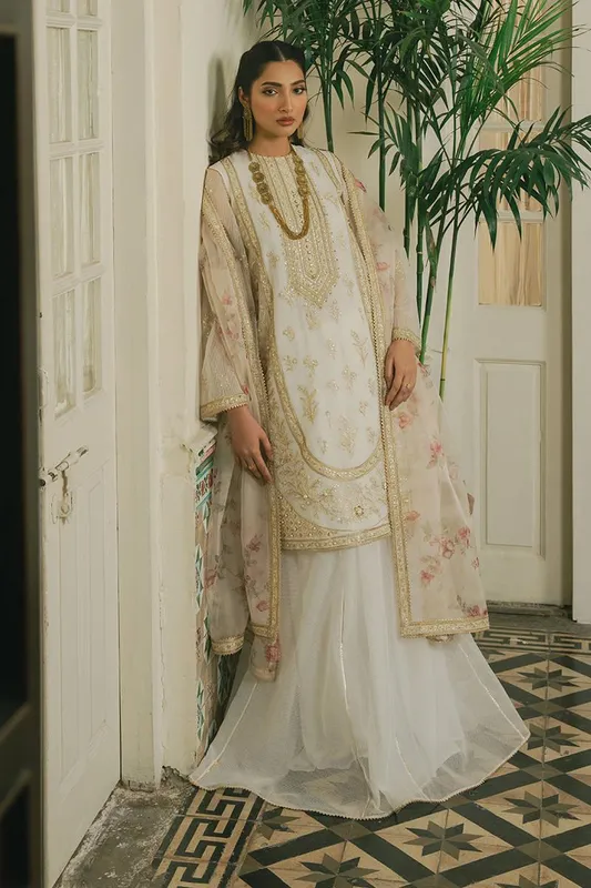 MNR Ashiyana Festive Eid Collection 25 Off White Organza – view 1 – Poshaq
