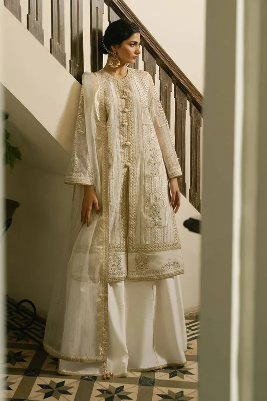 MNR Ashiyana Festive Eid Collection 25 White Karandi – view 1 – Poshaq