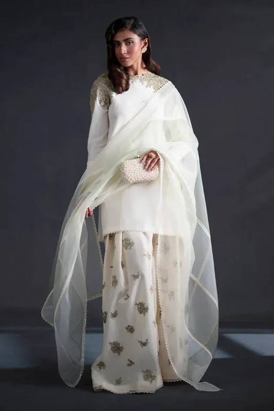 MNR Chai Coffee Luxury Pret White Organza – view 1 – Poshaq