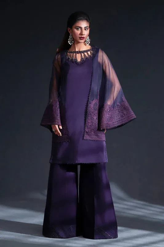 MNR Chai Coffee Luxury Pret Deep Purple Organza – view 1 – Poshaq