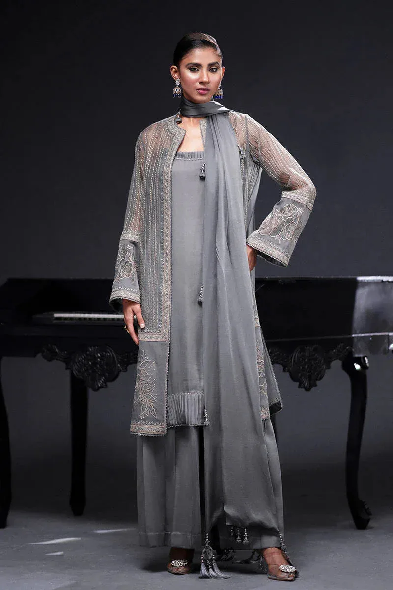 MNR Chai Coffee Luxury Pret Grey Organza – view 1 – Poshaq