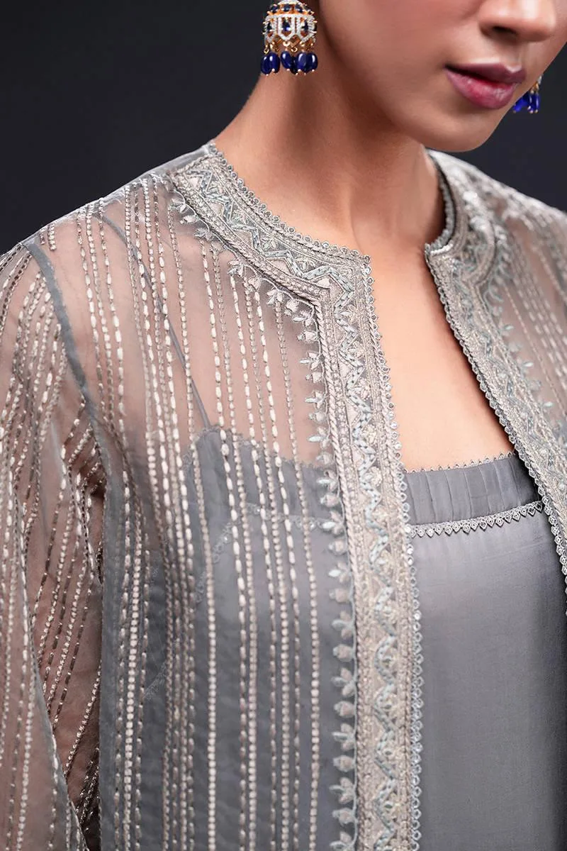 MNR Chai Coffee Luxury Pret Grey Organza – view 3 – Poshaq