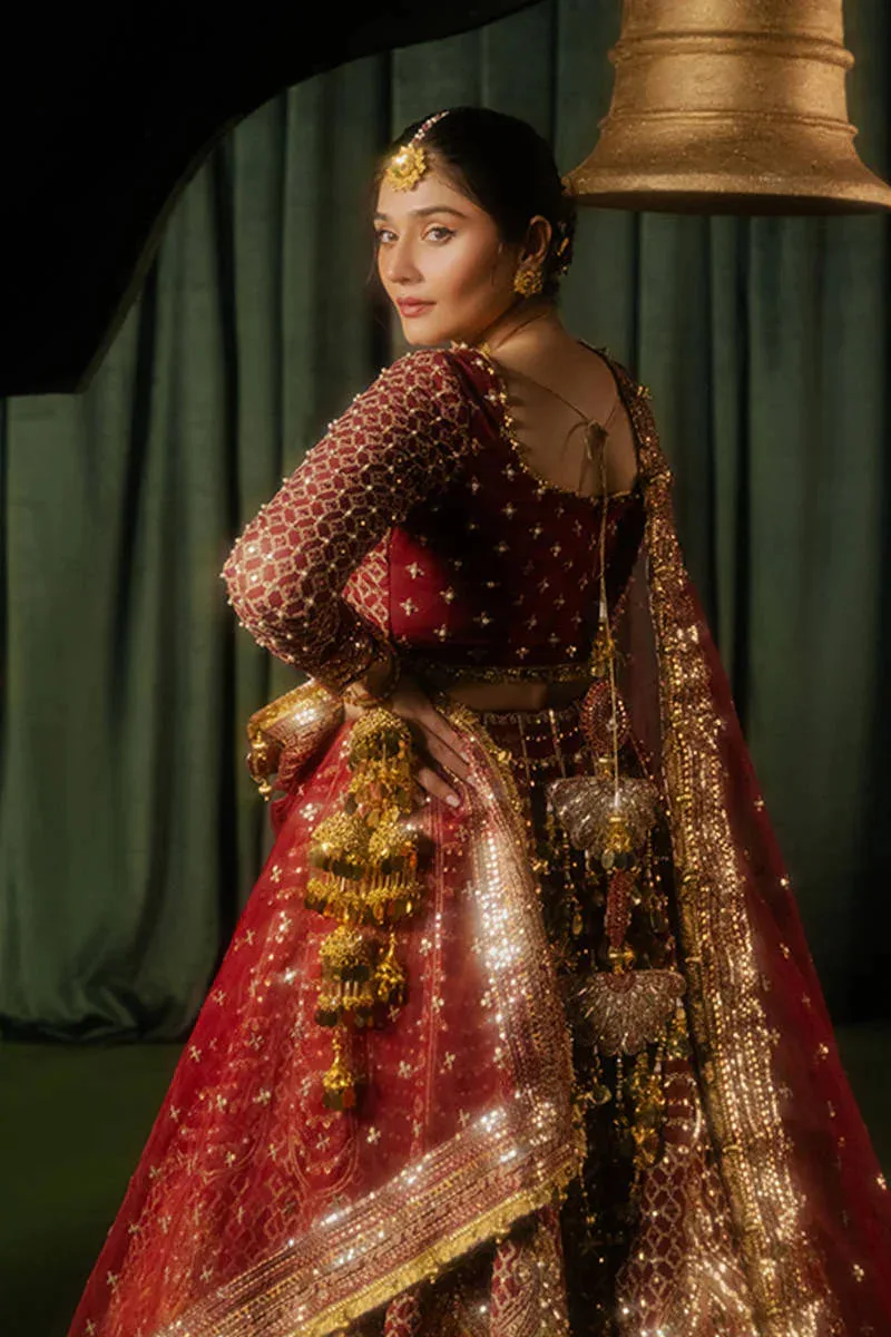 MNR Zarlish Festive Formals Maroon Organza – view 2 – Poshaq