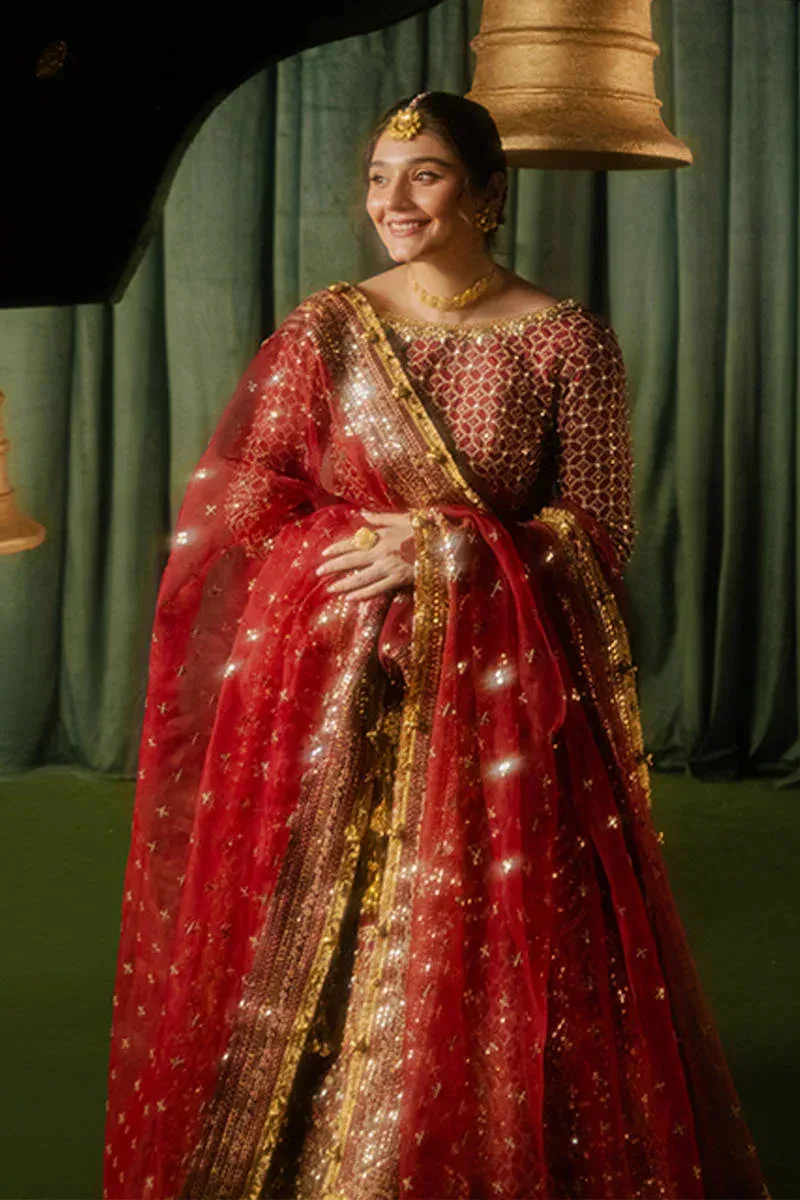 MNR Zarlish Festive Formals Maroon Organza – view 3 – Poshaq