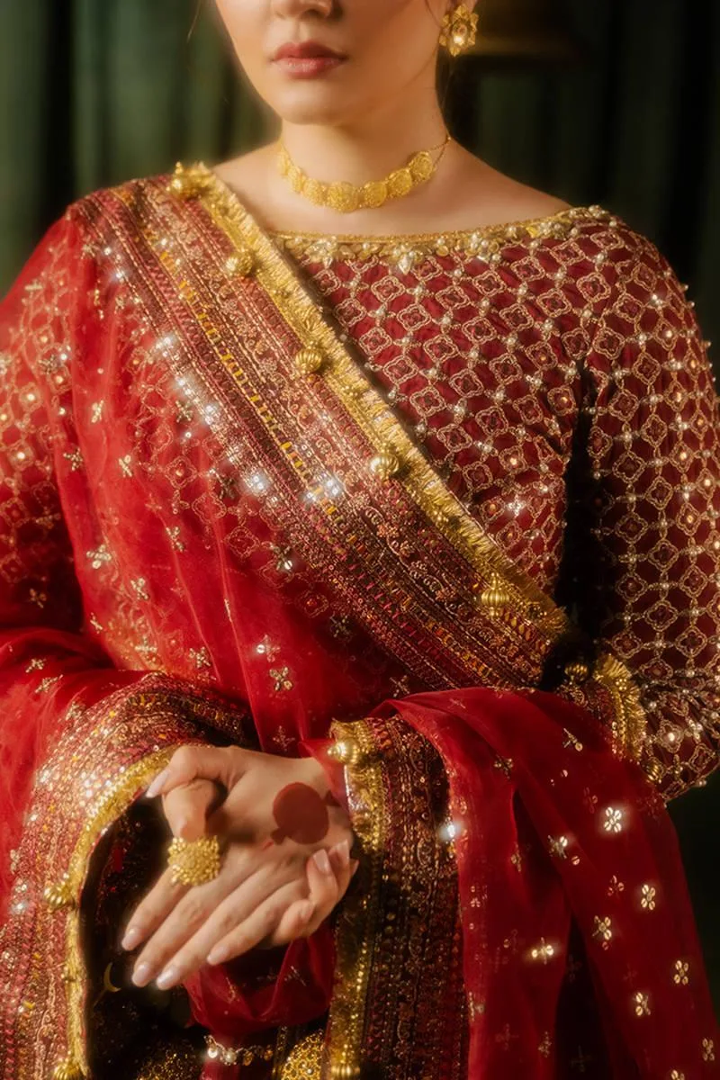 MNR Zarlish Festive Formals Maroon Organza – view 5 – Poshaq