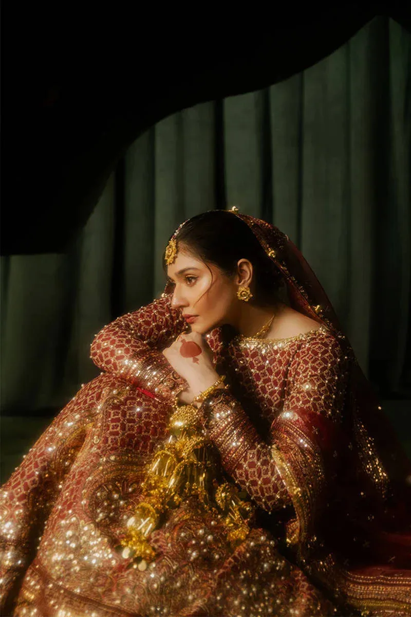 MNR Zarlish Festive Formals Maroon Organza – view 9 – Poshaq