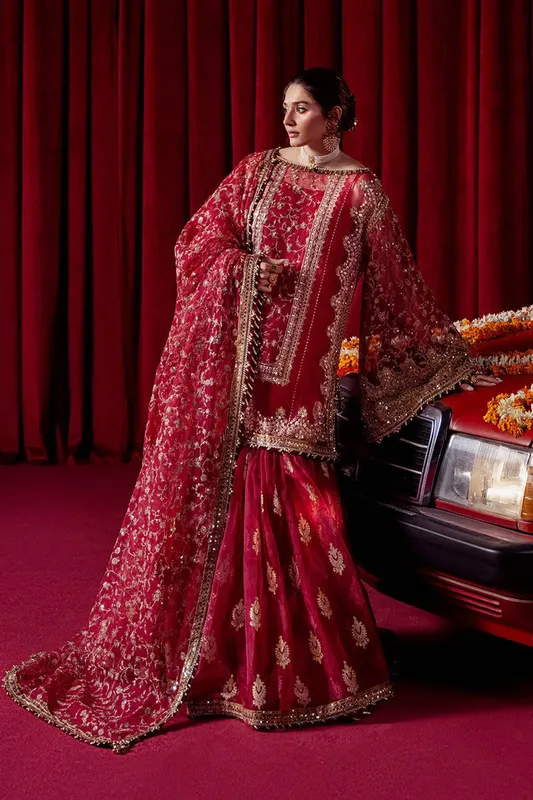 MNR Zarlish Festive Formals Red Organza – view 1 – Poshaq