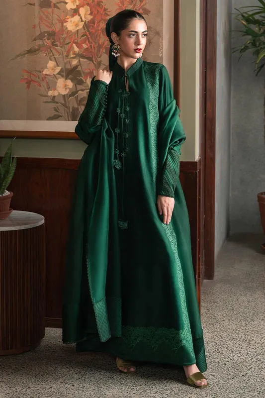MNR Chaye Coffee Luxury Pret Green Raw Silk – view 1 – Poshaq