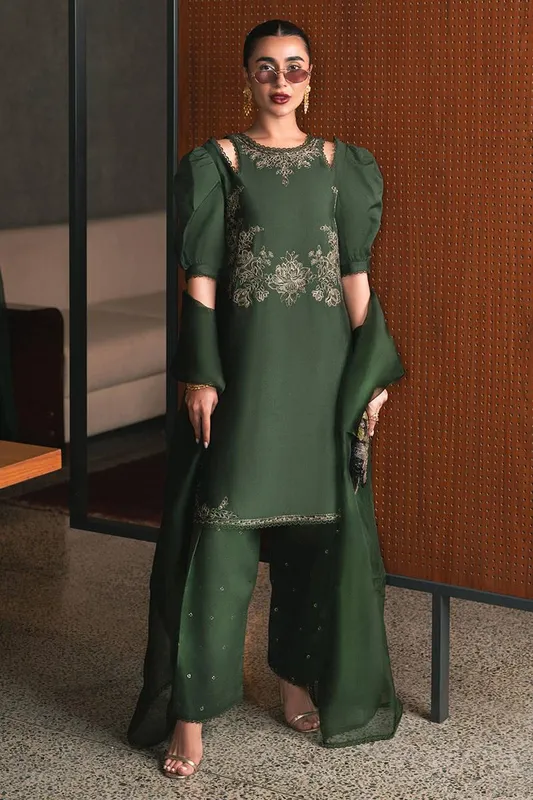 MNR Chaye Coffee Luxury Pret Green Organza – view 1 – Poshaq