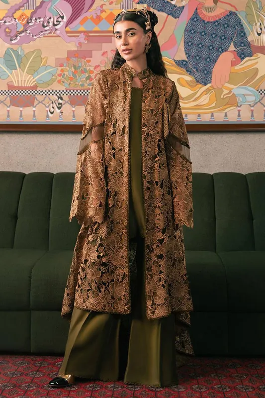 MNR Chaye Coffee Luxury Pret Green Raw Silk – view 1 – Poshaq