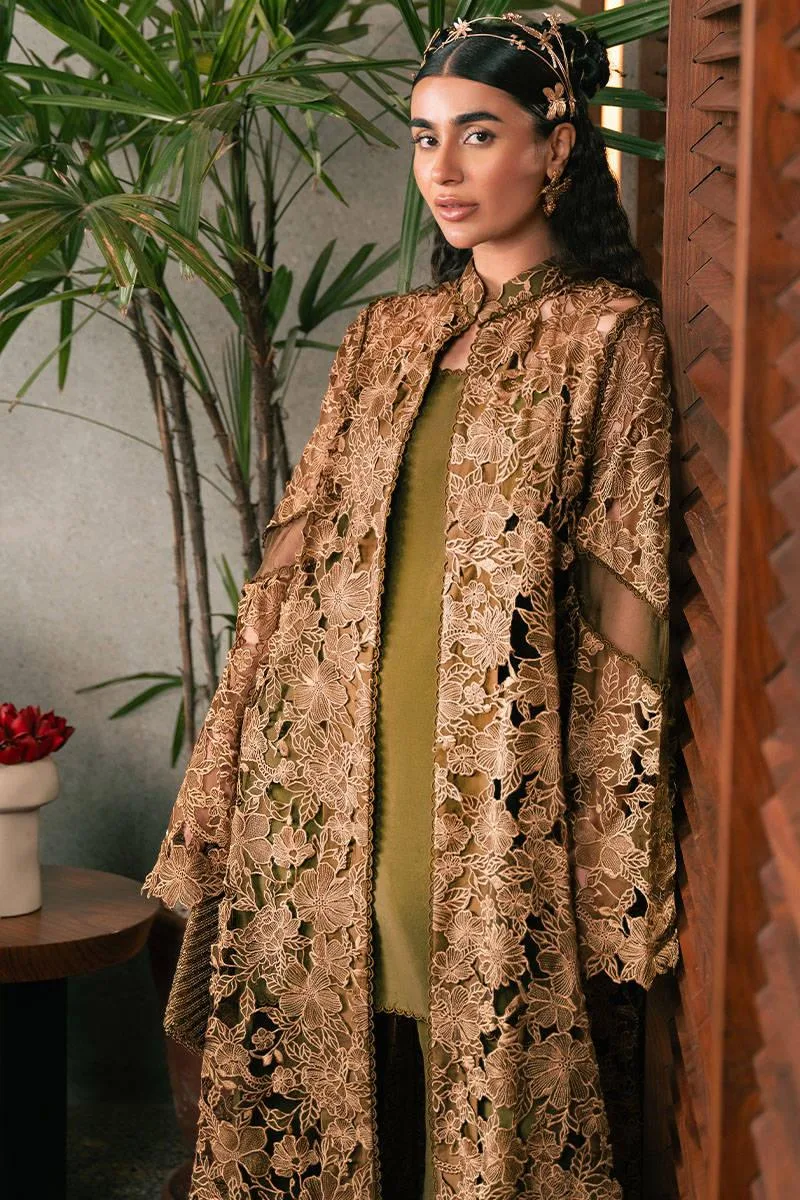 MNR Chaye Coffee Luxury Pret Green Raw Silk – view 3 – Poshaq
