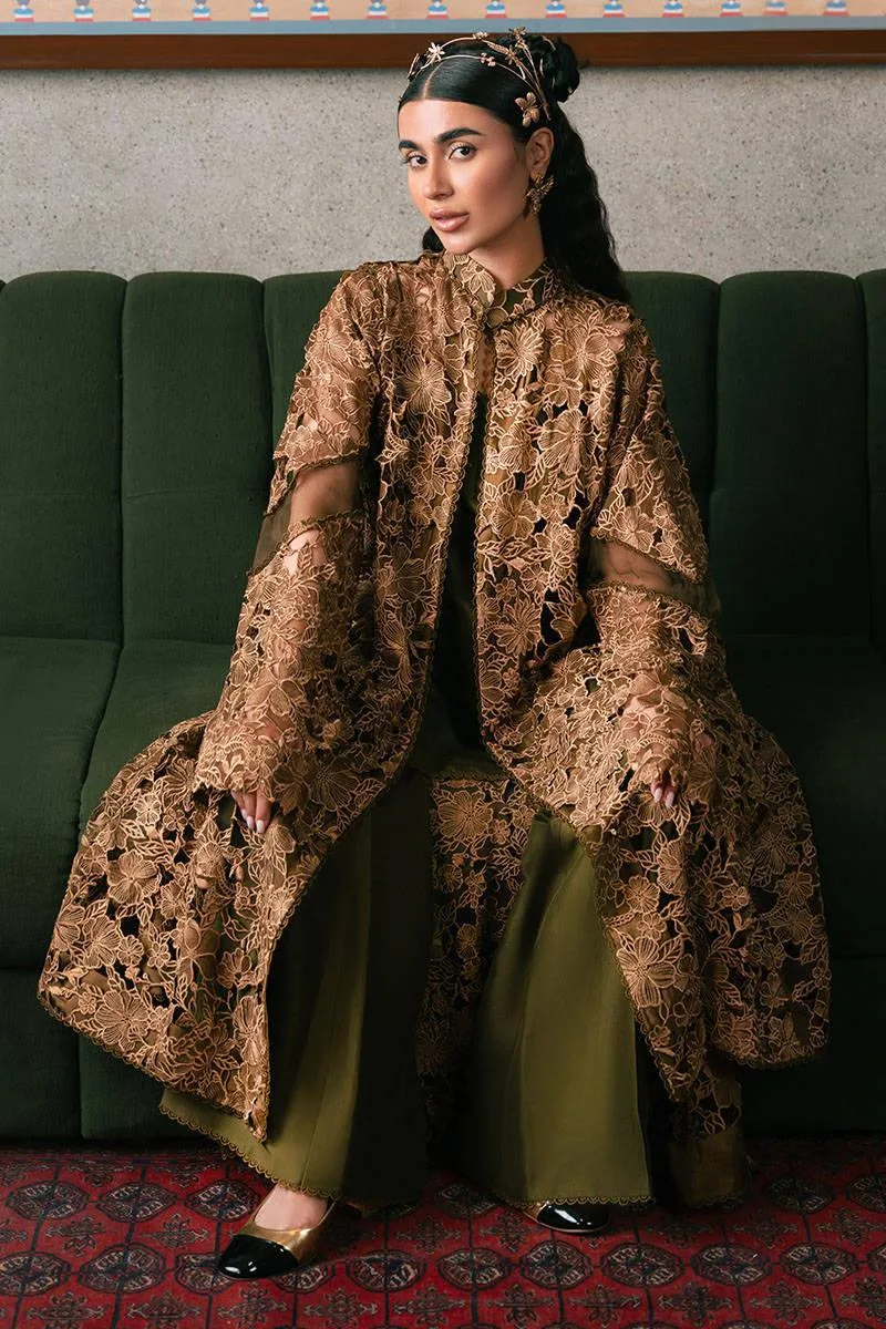 MNR Chaye Coffee Luxury Pret Green Raw Silk – view 4 – Poshaq
