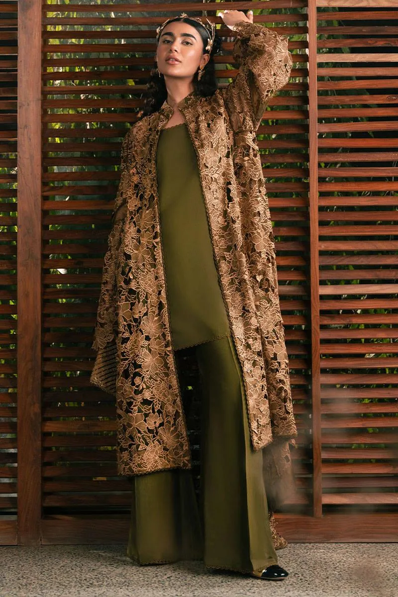 MNR Chaye Coffee Luxury Pret Green Raw Silk – view 6 – Poshaq