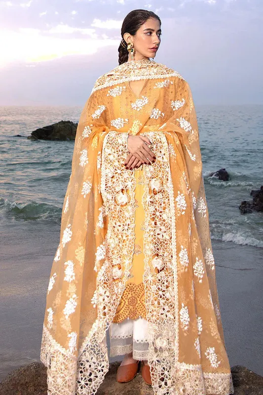 MNR Festive Lawn 24 Mustard Organza – view 1 – Poshaq