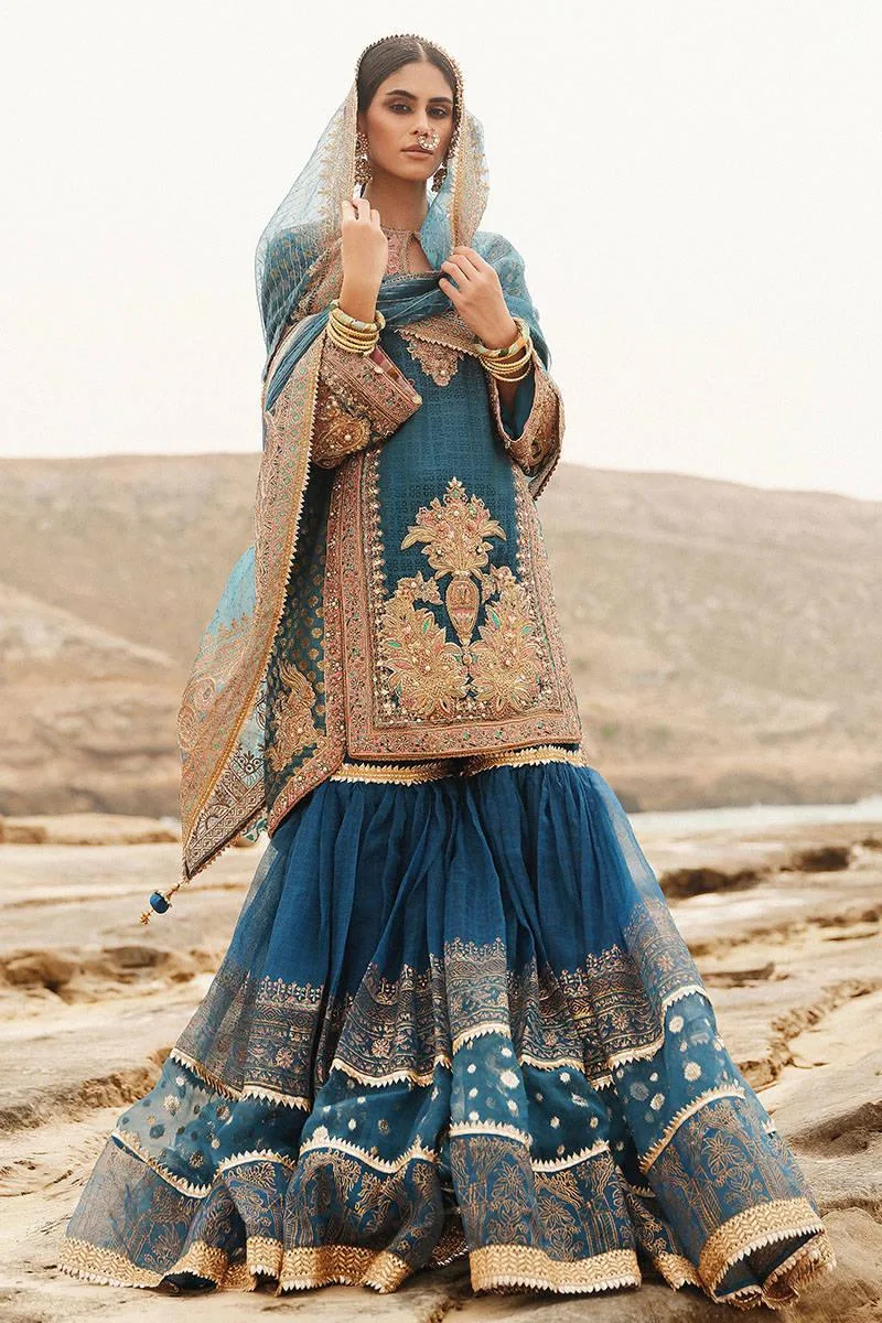 MNR Gehraiyaan Shaadi Collection Blue Organza – view 3 – Poshaq