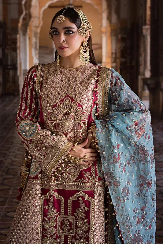 MNR Talpur Dynasty 23 Turquoise Organza – view 1 – Poshaq