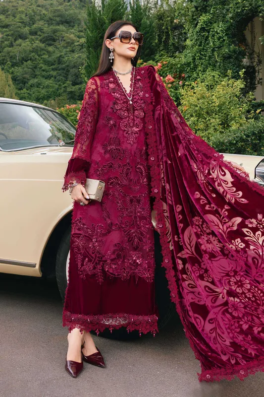 Maria B Maroon Organza – view 1 – Poshaq