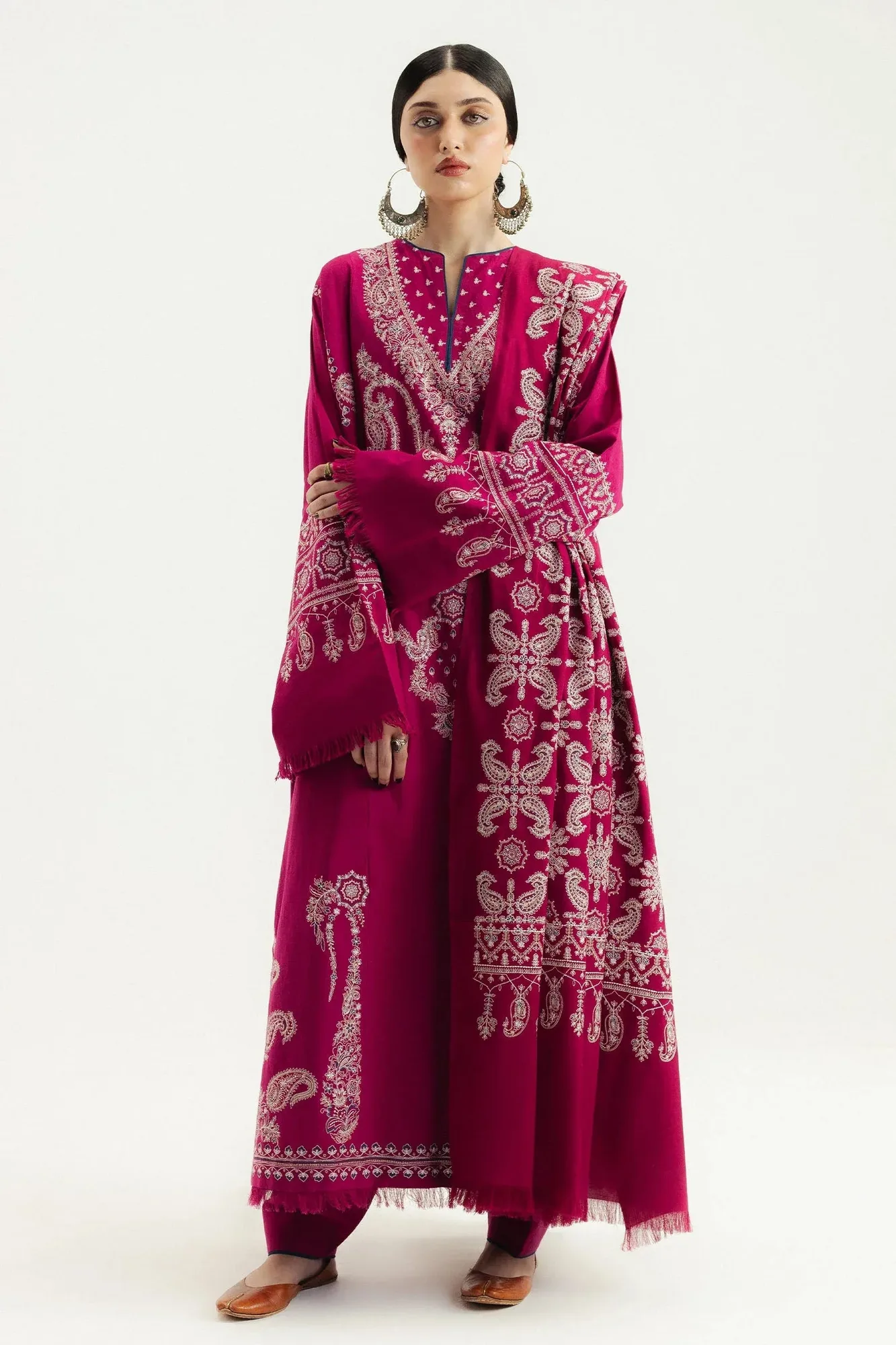 Zara Shahjahan Pink Karandi – view 1 – Poshaq