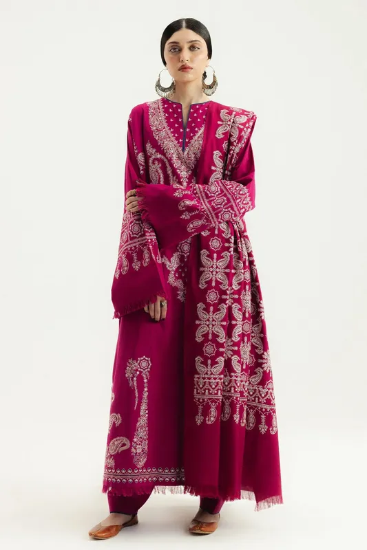 Zara Shahjahan Pink Karandi – view 1 – Poshaq