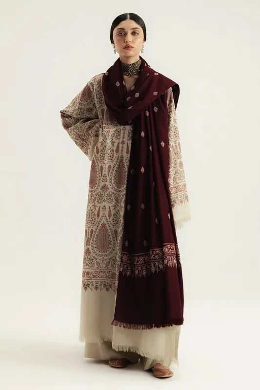 Zara Shahjahan Maroon Organza – view 1 – Poshaq