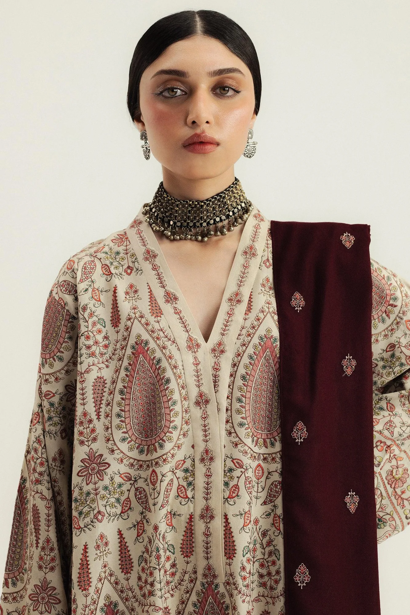 Zara Shahjahan Maroon Organza – view 2 – Poshaq