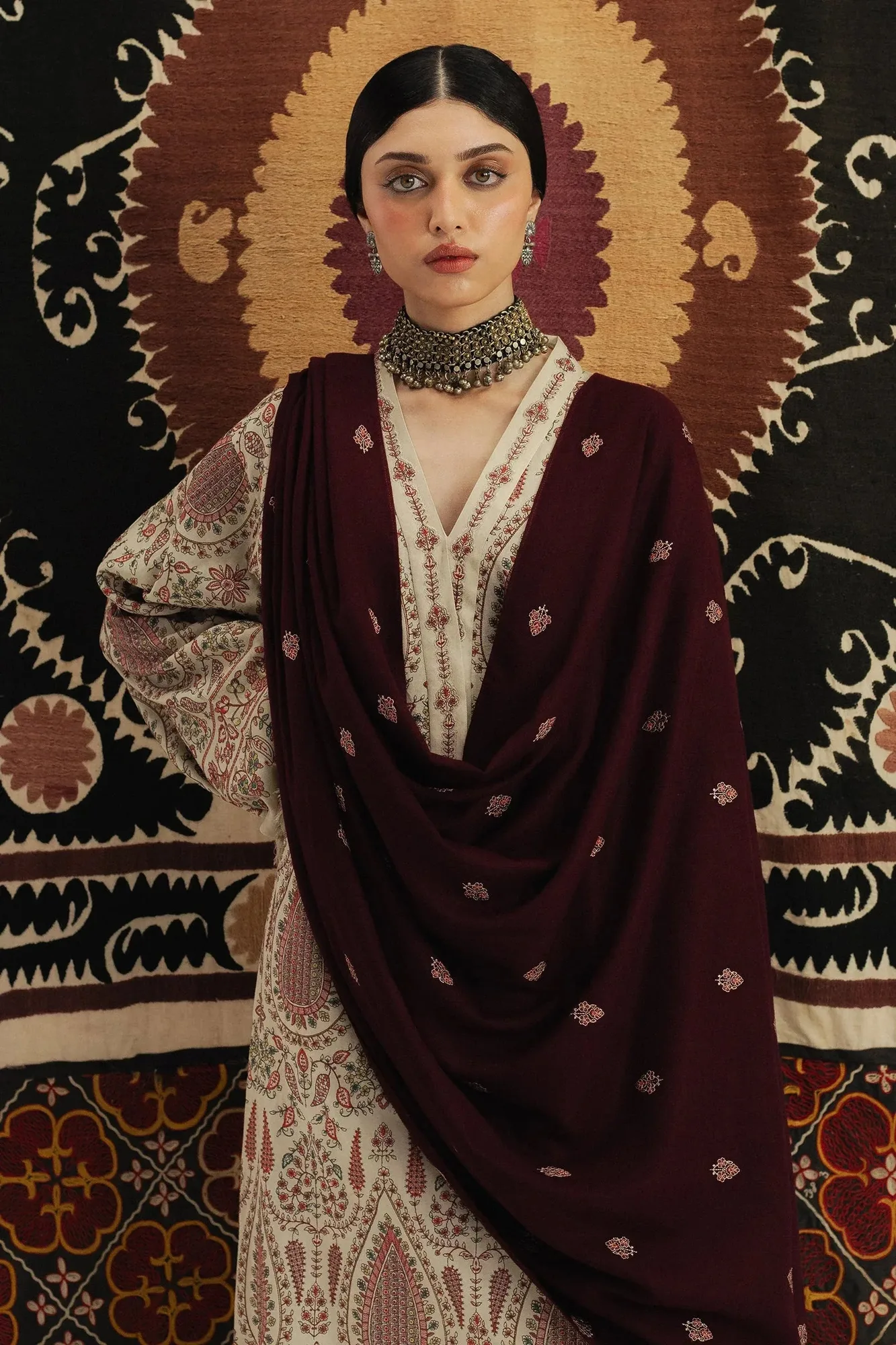 Zara Shahjahan Maroon Organza – view 5 – Poshaq