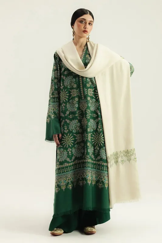 green unstitched set by Zara Shahjahan featuring organza top and marina trousers – view 1 – Poshaq