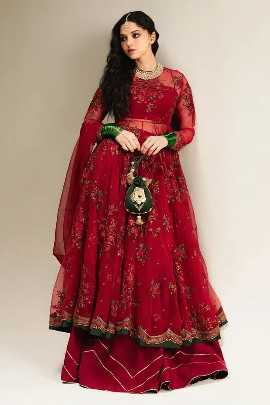 Zara Shahjahan Green Raw Silk – view 1 – Poshaq