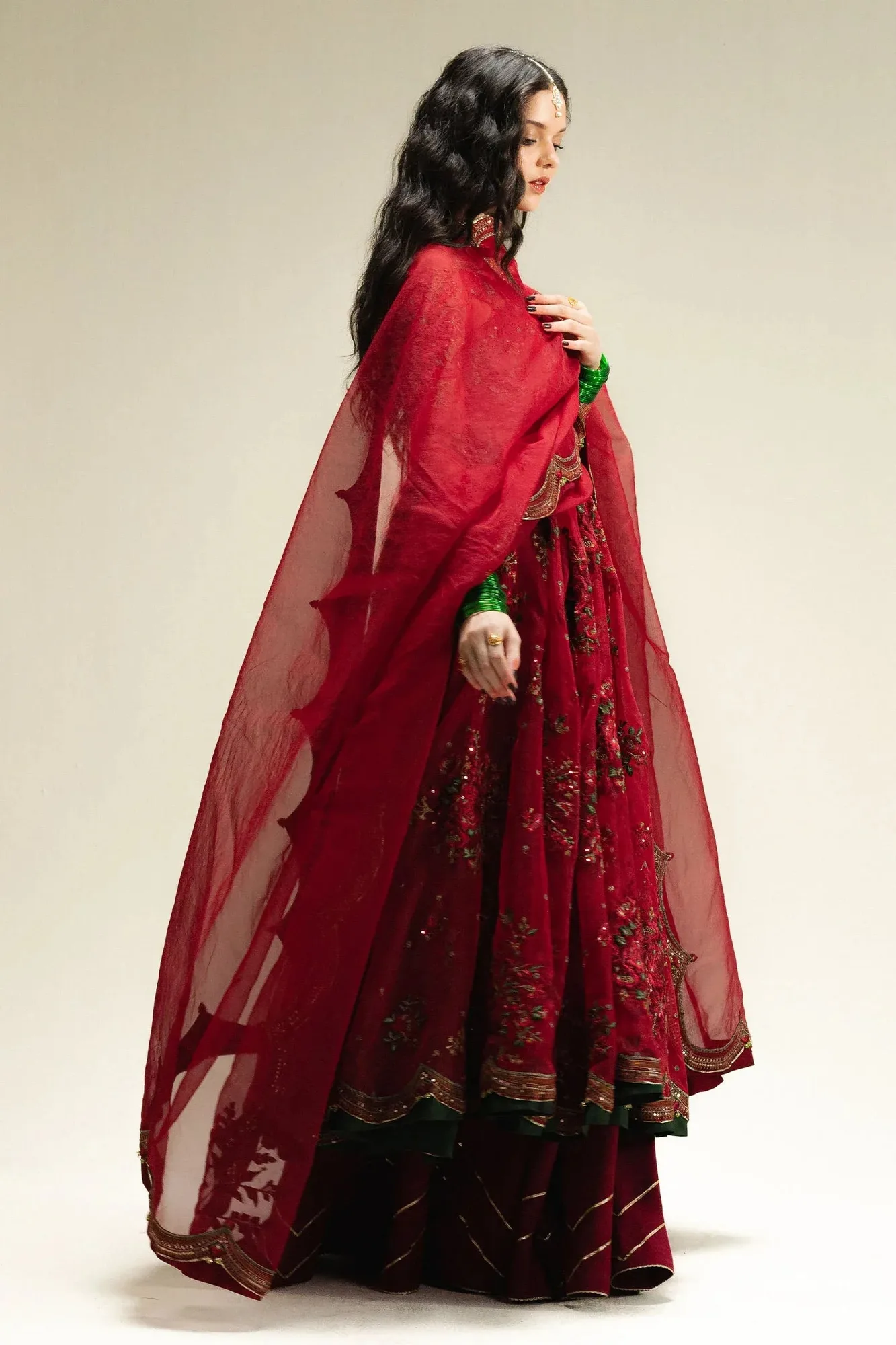 Zara Shahjahan Green Raw Silk – view 2 – Poshaq