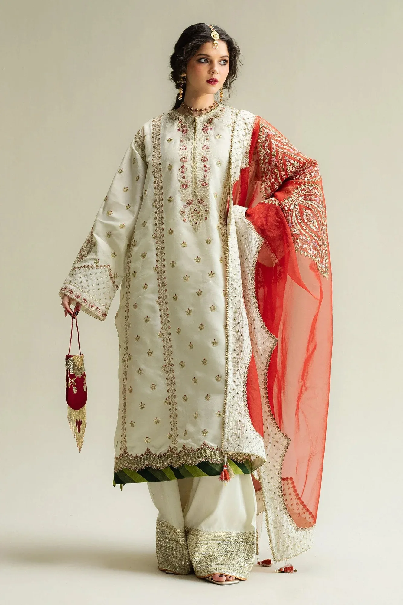 Zara Shahjahan White Raw Silk – view 1 – Poshaq