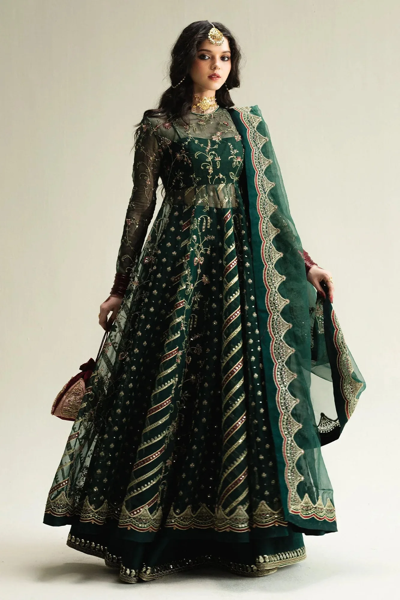 Zara Shahjahan Green Raw Silk – view 1 – Poshaq