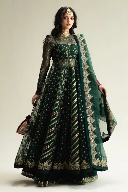 Zara Shahjahan Green Raw Silk – view 1 – Poshaq