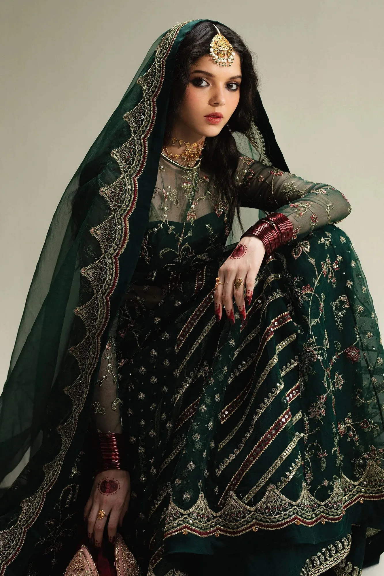 Zara Shahjahan Green Raw Silk – view 2 – Poshaq