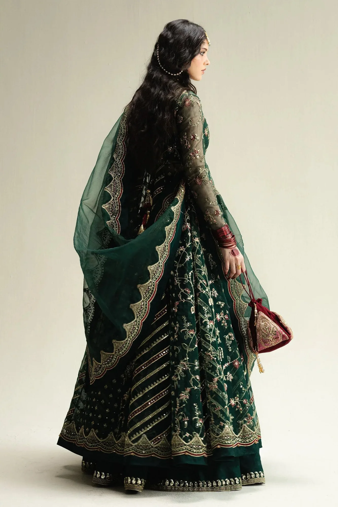 Zara Shahjahan Green Raw Silk – view 5 – Poshaq