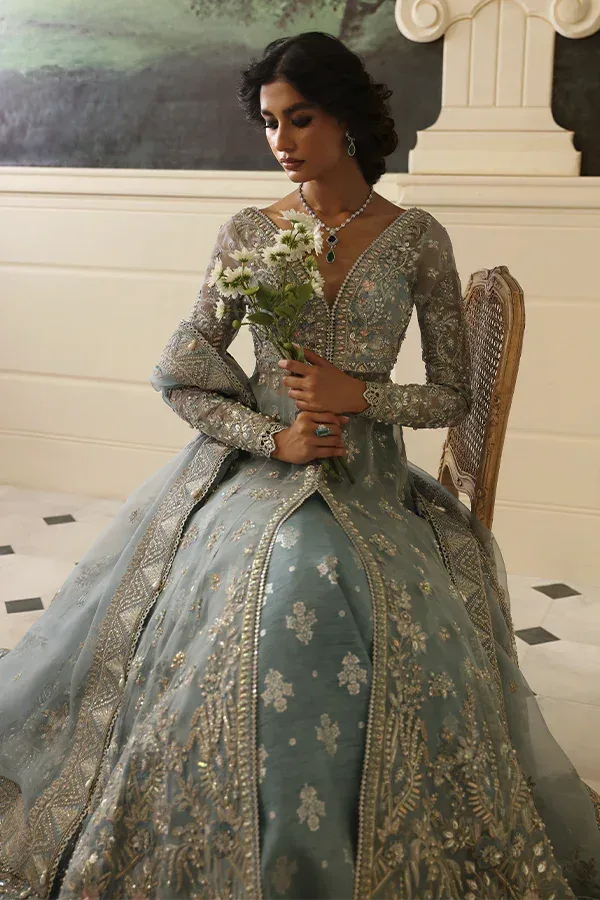 Nyra Wedding Festive 24 Ice Blue Raw Silk – view 4 – Poshaq