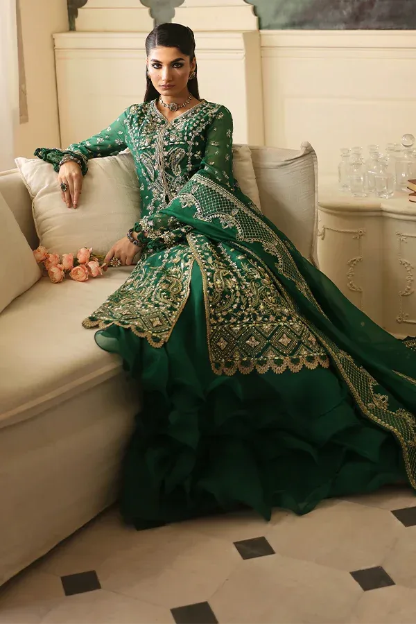 Nyra Wedding Festive 24 Bottle Green Organza – view 6 – Poshaq