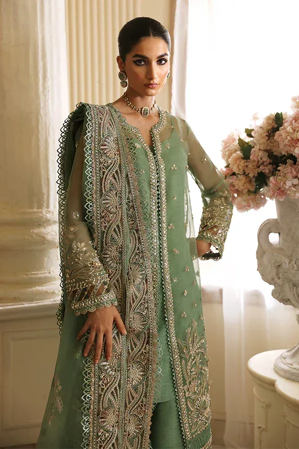 Nyra Wedding Festive 24 Pistachio Green Raw Silk – view 3 – Poshaq