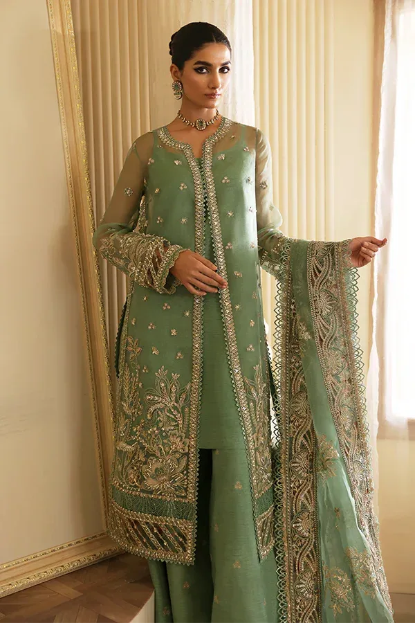 Nyra Wedding Festive 24 Pistachio Green Raw Silk – view 4 – Poshaq