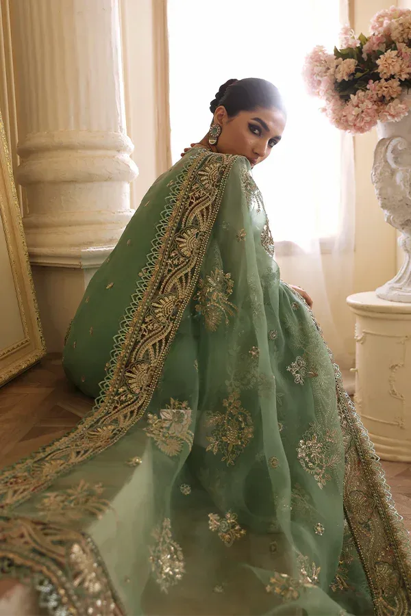 Nyra Wedding Festive 24 Pistachio Green Raw Silk – view 5 – Poshaq