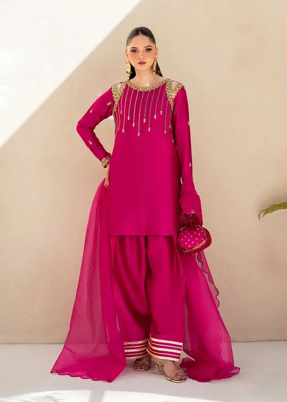 Dastoor Maahi Luxury Pret 25 Fuchsia Organza – view 1 – Poshaq