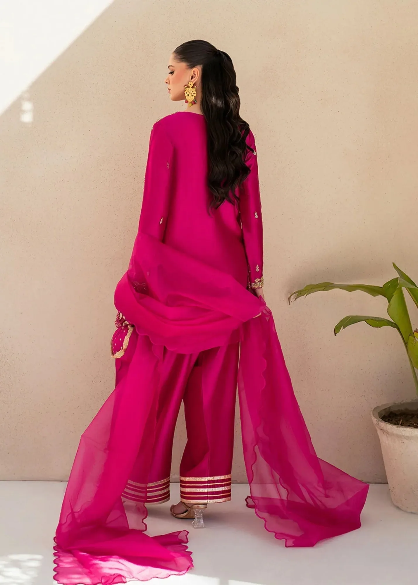 Dastoor Maahi Luxury Pret 25 Fuchsia Organza – view 2 – Poshaq