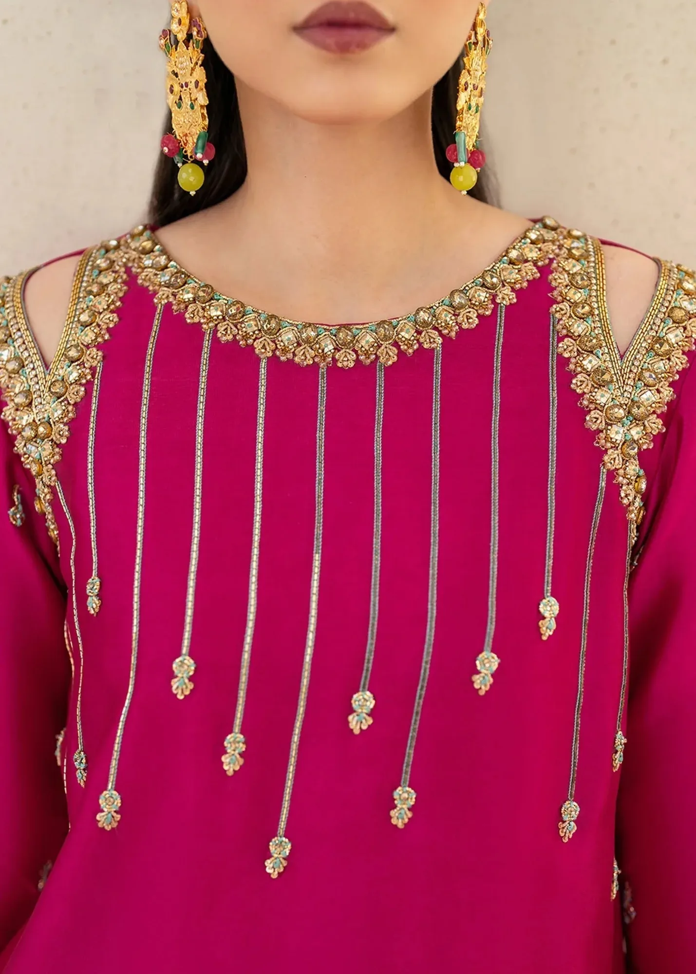 Dastoor Maahi Luxury Pret 25 Fuchsia Organza – view 3 – Poshaq