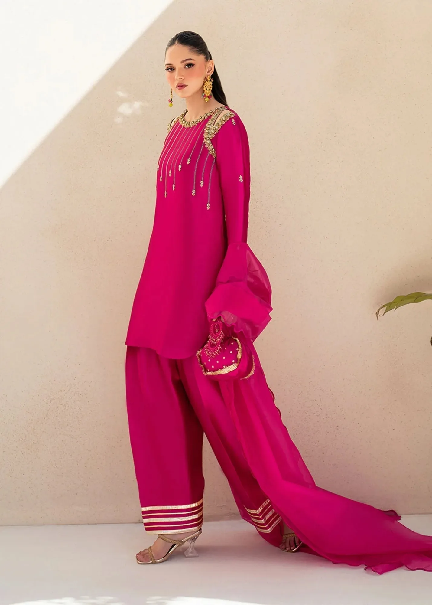 Dastoor Maahi Luxury Pret 25 Fuchsia Organza – view 5 – Poshaq