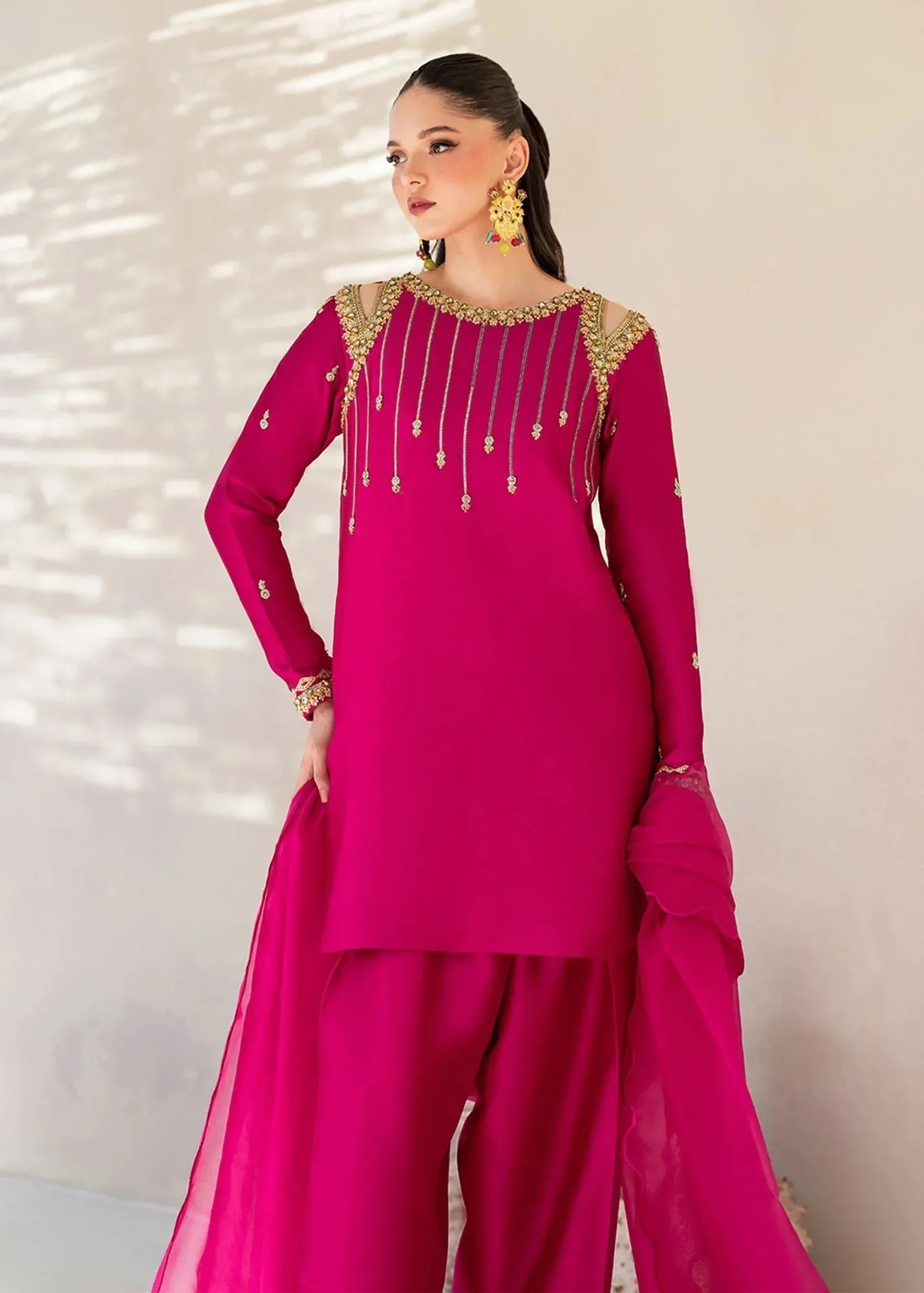 Dastoor Maahi Luxury Pret 25 Fuchsia Organza – view 6 – Poshaq