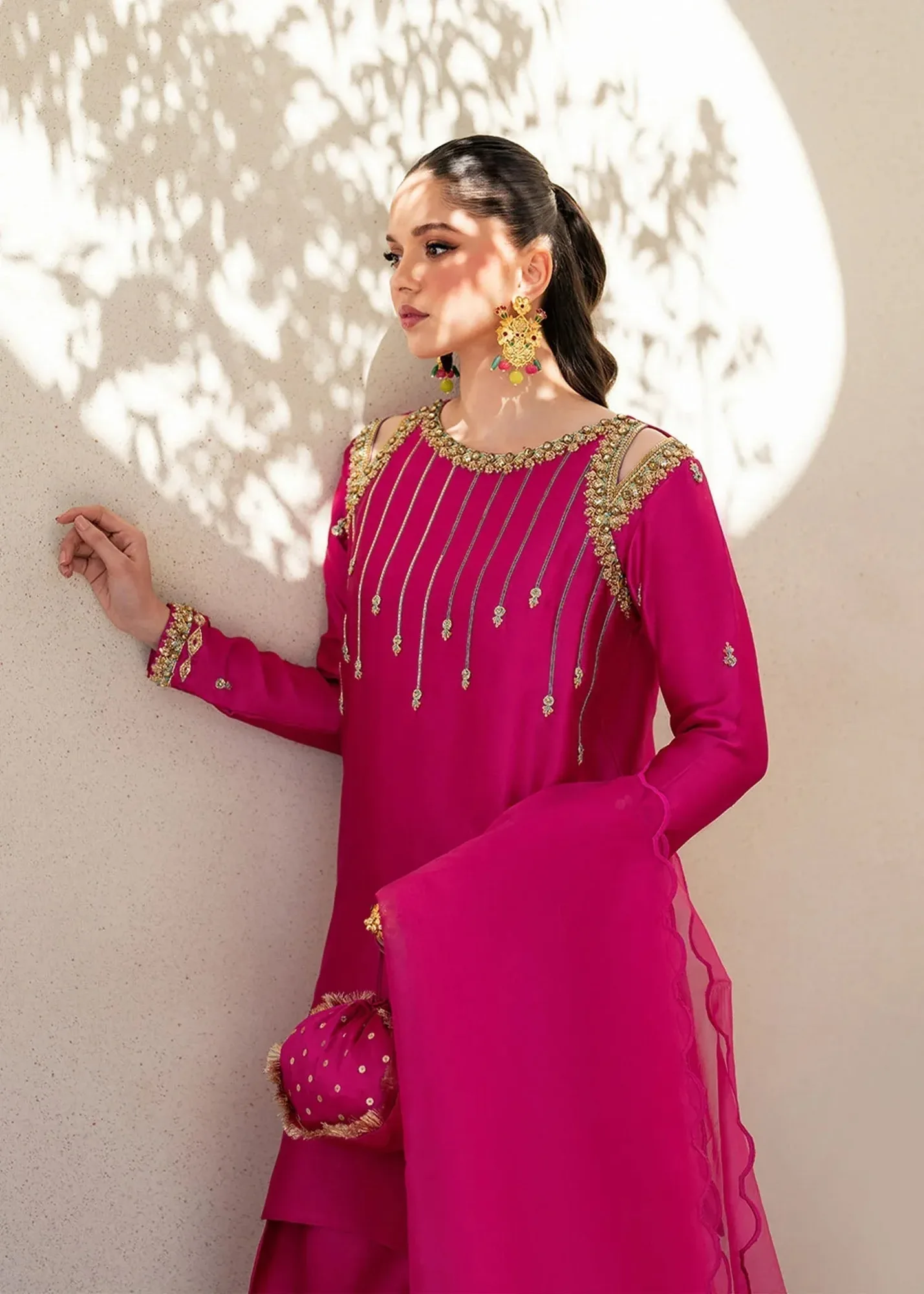 Dastoor Maahi Luxury Pret 25 Fuchsia Organza – view 7 – Poshaq