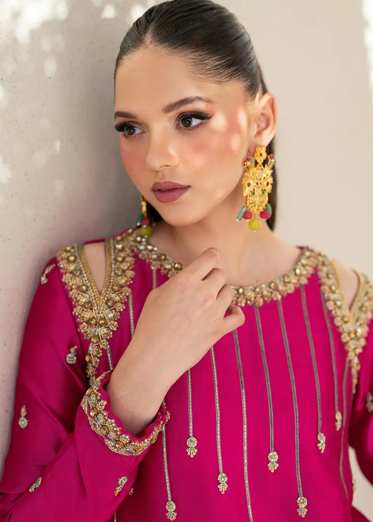 Dastoor Maahi Luxury Pret 25 Fuchsia Organza – view 8 – Poshaq