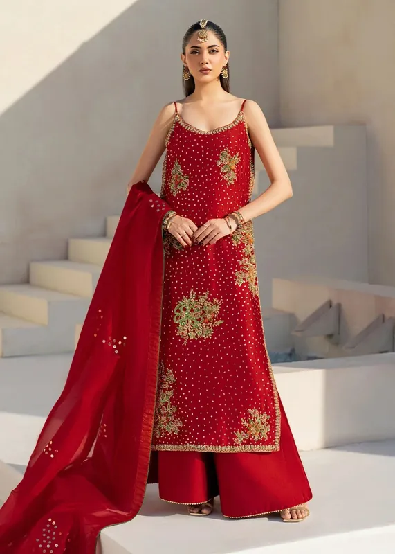 Dastoor Maahi Luxury Pret 25 Red Organza – view 1 – Poshaq