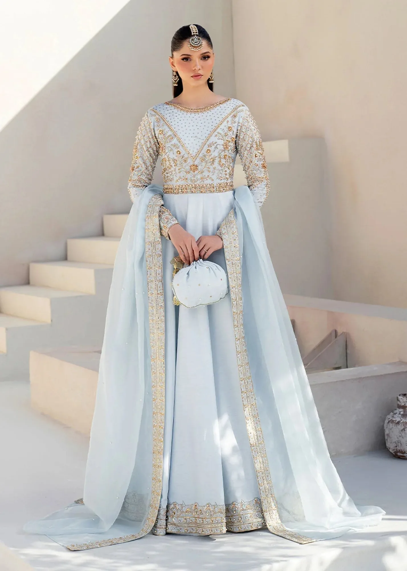 Dastoor Maahi Luxury Pret 25 Blue Organza – view 1 – Poshaq