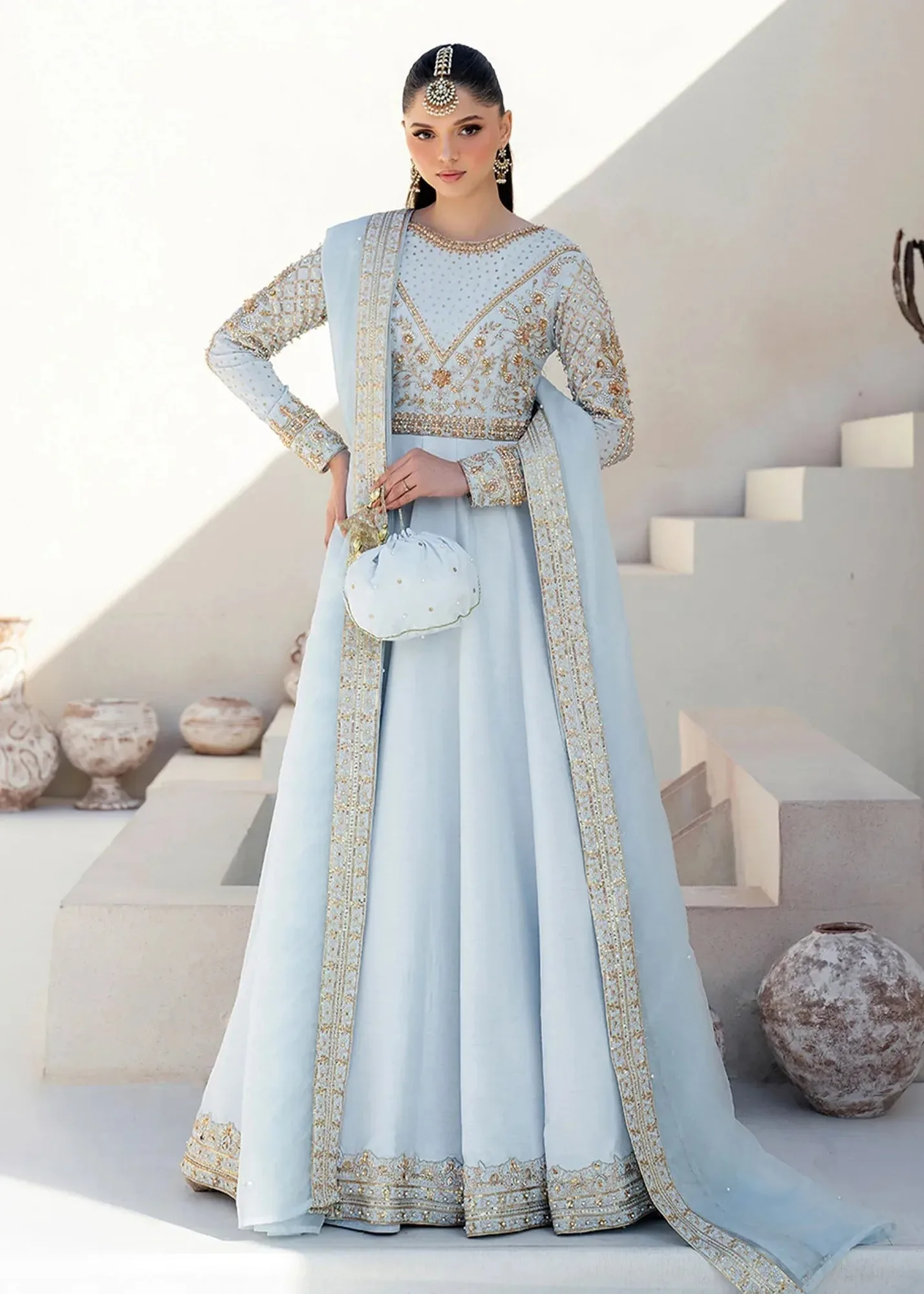 Dastoor Maahi Luxury Pret 25 Blue Organza – view 2 – Poshaq