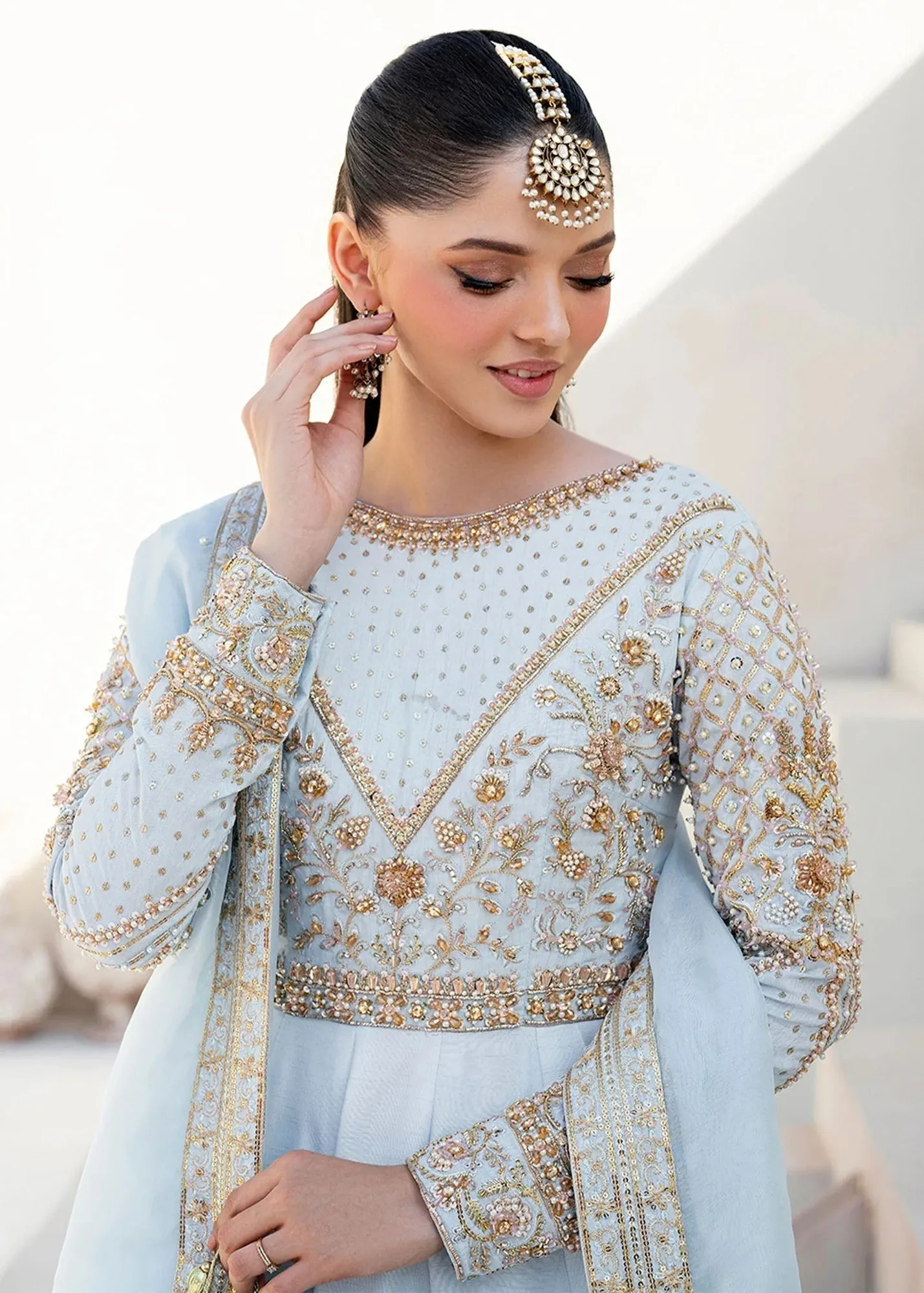 Dastoor Maahi Luxury Pret 25 Blue Organza – view 6 – Poshaq